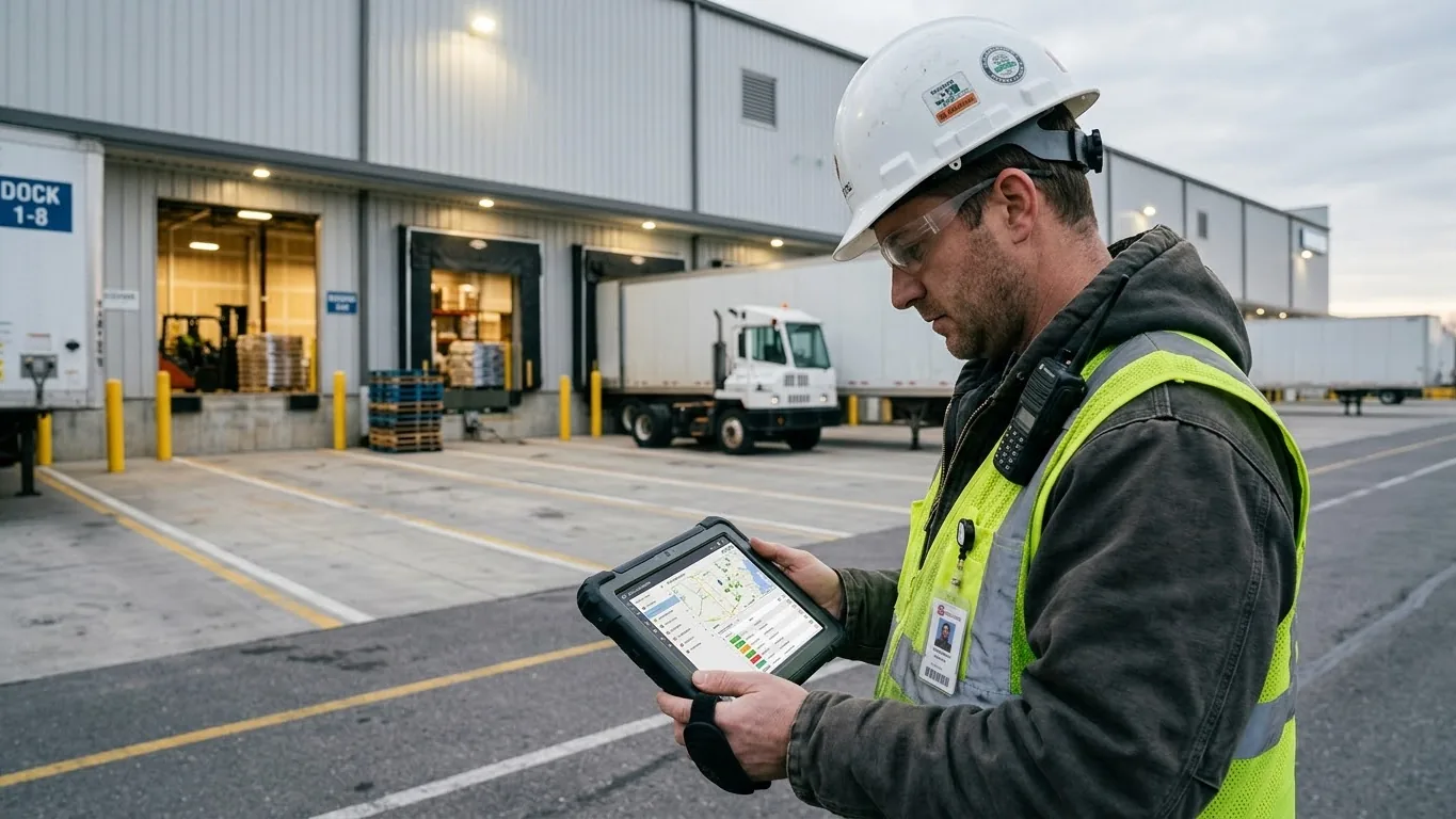 Supervisor de operaciones logísticas coordinando despachos con tablet