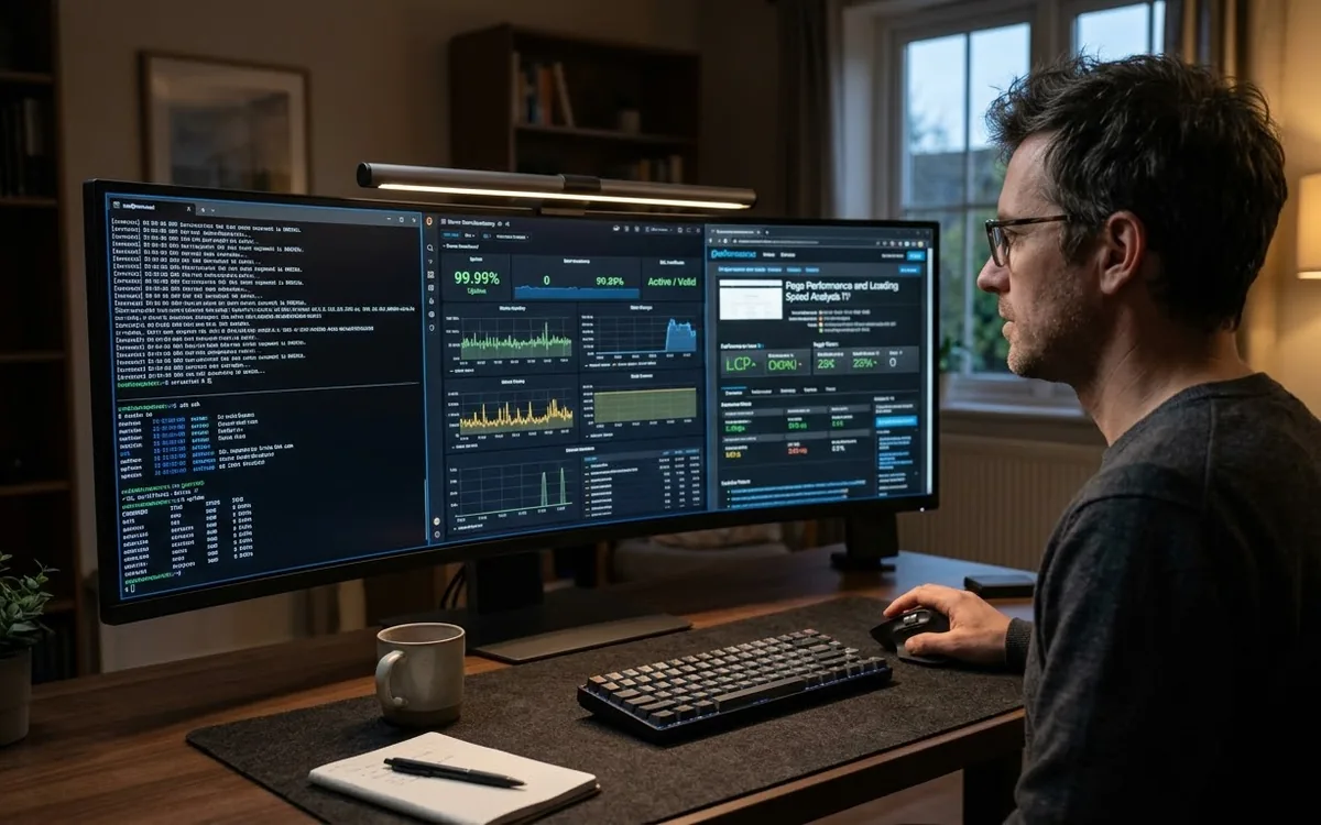 Ingeniero comprobando estabilidad y velocidad web